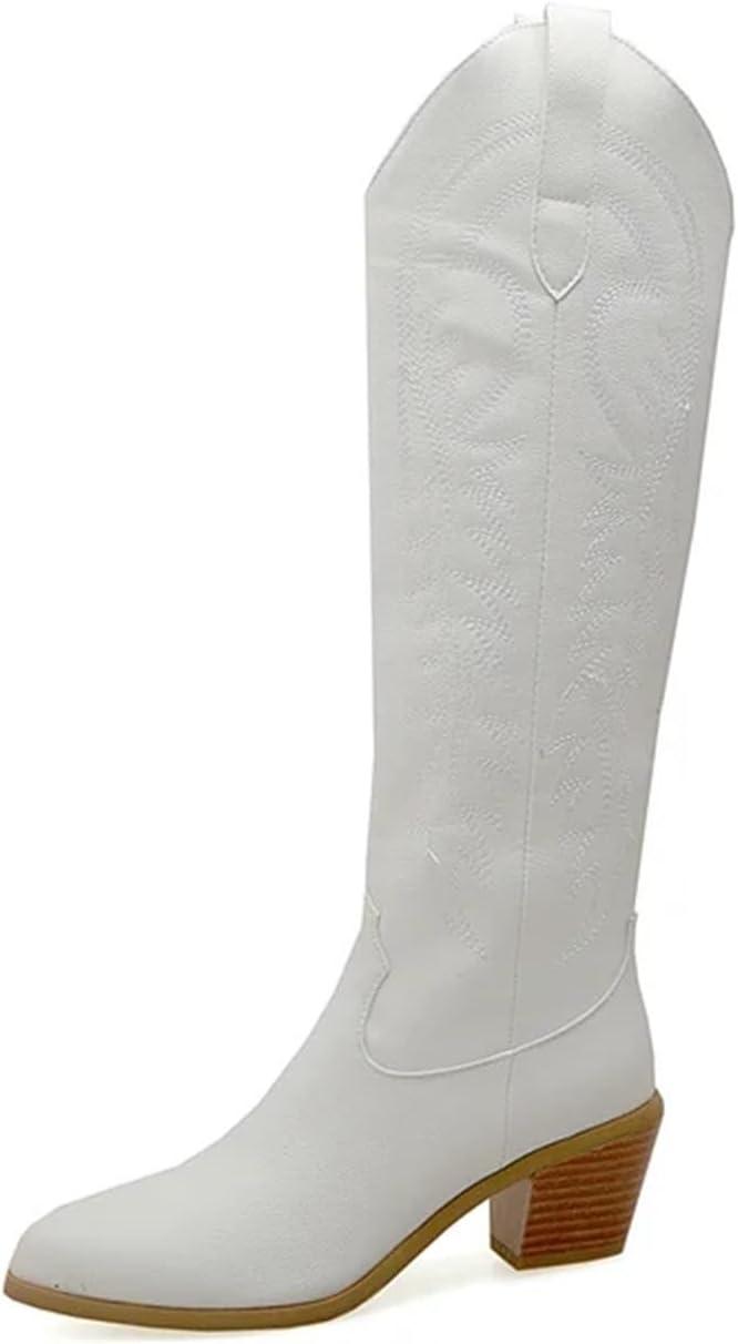 image:imageSantiag Femme Bottes de cowboy western brodes for femmes chaussures talons compenss la mode grandes tailles 45 50Blanc