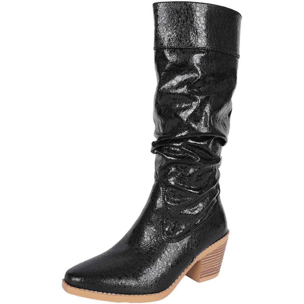 image:imageBottes western pour femme bottes de cowboy avec talon pais talon moyen bottes hautes et bout pointu bottes dhiver uniesNoir