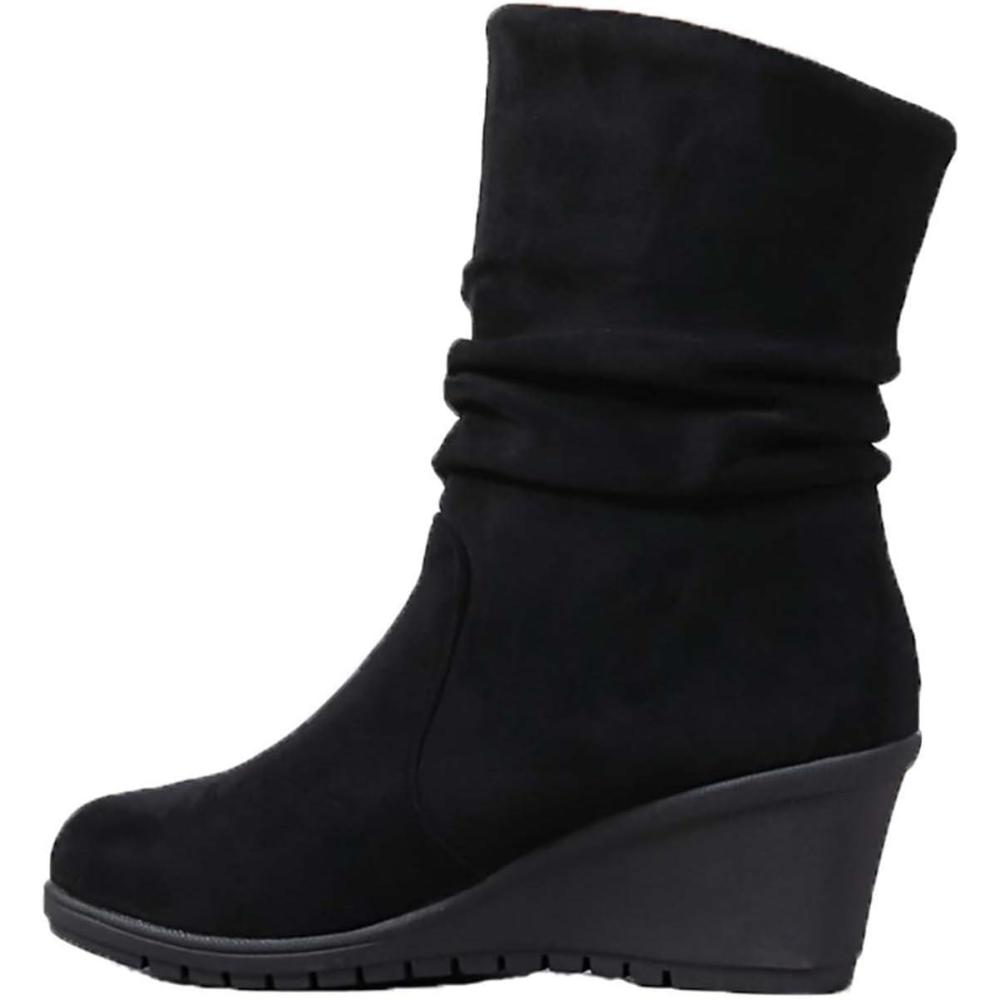 image:imageBottines en daim pour femme avec talon compens Bottes enfiler Bottes dhiver pointues Bottes basses lgantes Bottes courtes confortables talon Bottes western antidrapantesZ02 Noir