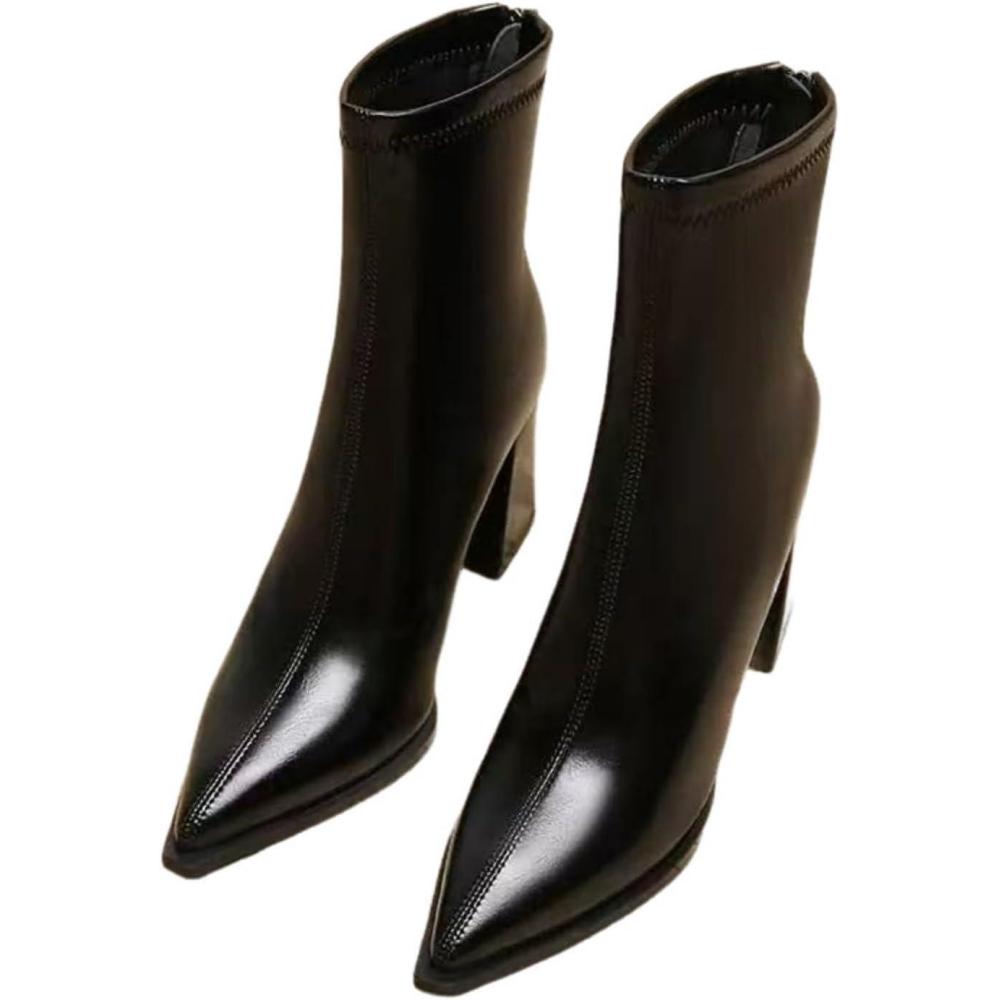 image:imageENEN Santiag Femme Cuir Western Taille 3542 Santiag Femme Gros Mollet Bottes Cowboy Talon Haut avec Fermeture clair Bottes Western Country pour Trekking913 Noir