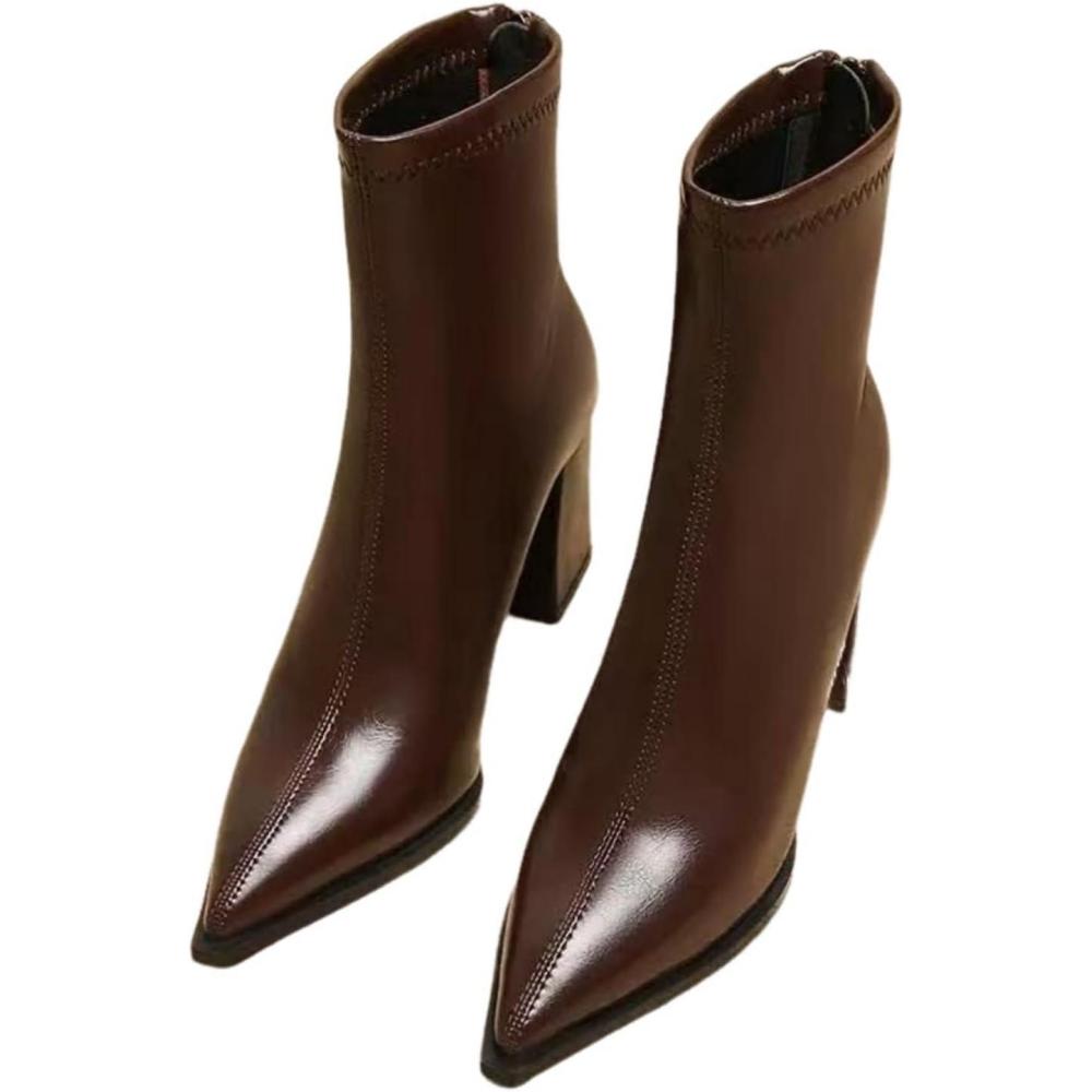 image:imageENEN Santiag Femme Cuir Western Taille 3542 Santiag Femme Gros Mollet Bottes Cowboy Talon Haut avec Fermeture clair Bottes Western Country pour Trekking913 Marron