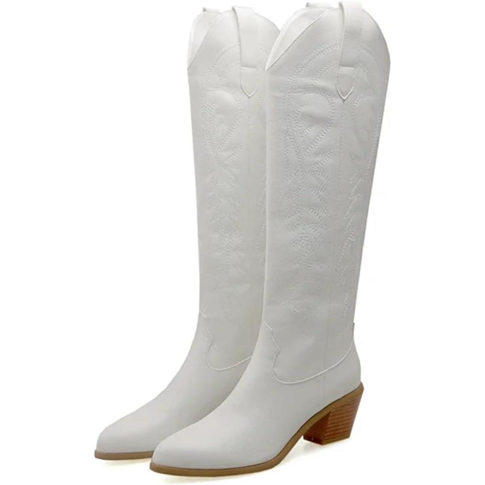 image:imageSantiag Femme Bottes de cowboy western brodes for femmes chaussures talons compenss la mode grandes tailles 45 50Blanc