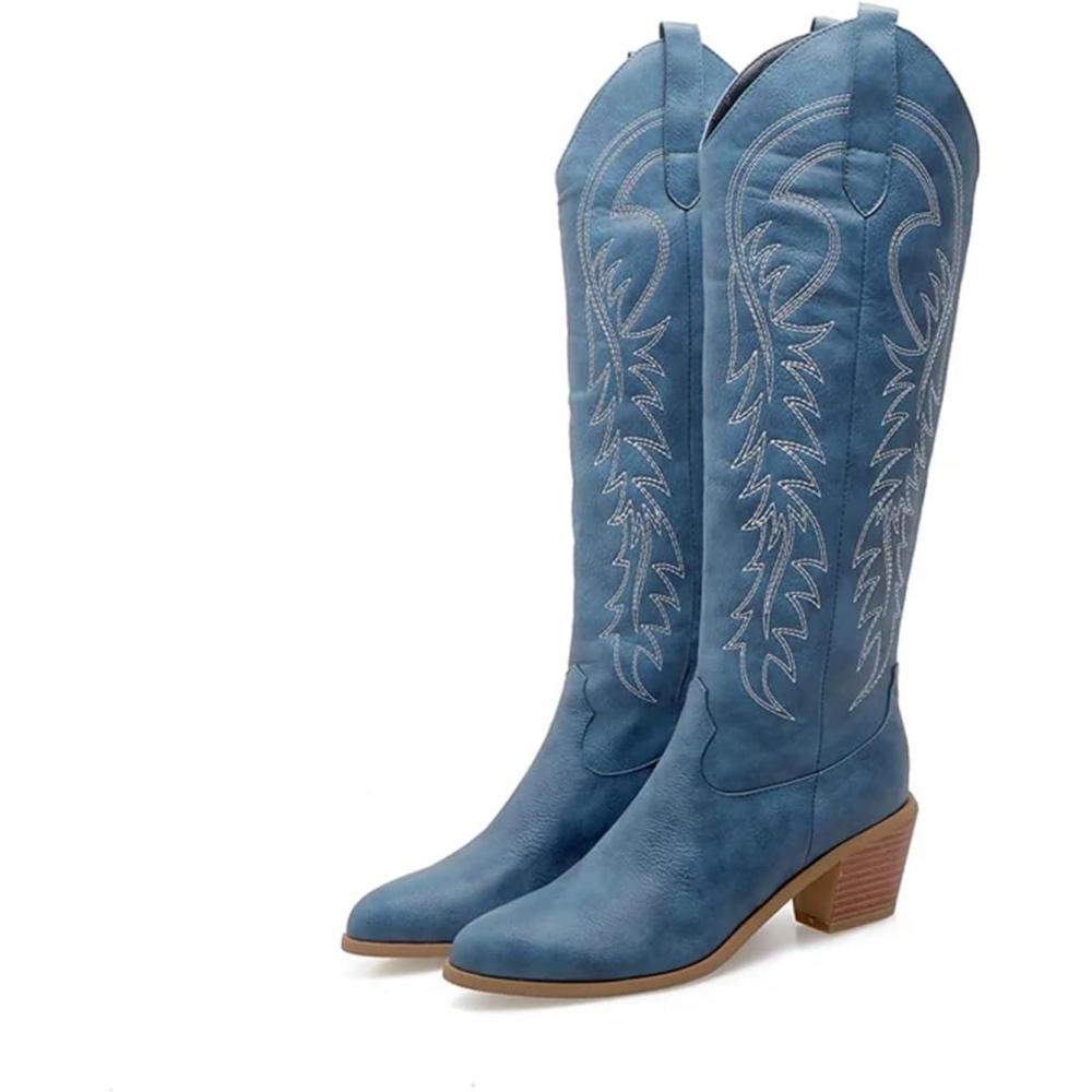 image:imageSantiag Femme Bottes de cowboy western brodes for femmes chaussures talons compenss la mode grandes tailles 45 50Bleu