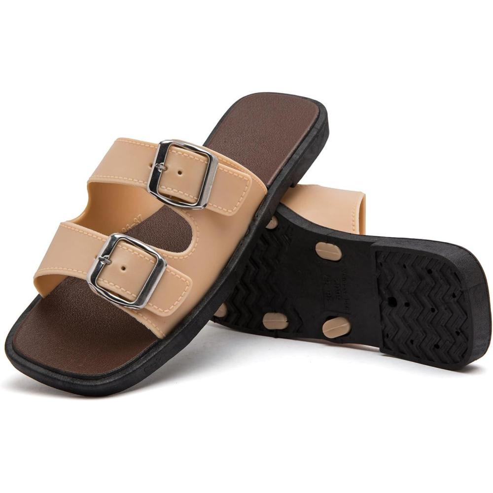 image:imagesandales pour femmes pantoufles de plage sandales plates rglables loisirs sandales lgres confort intrieur et extrieurKaki
