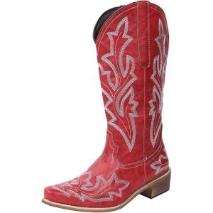 Bottes de cowboy pour femme – Bottes western pour femme avec talon entonnoir – Bottes basses brodées – Bout pointu – Bottes d&rsquo;hiver pour femme(Bordeaux)