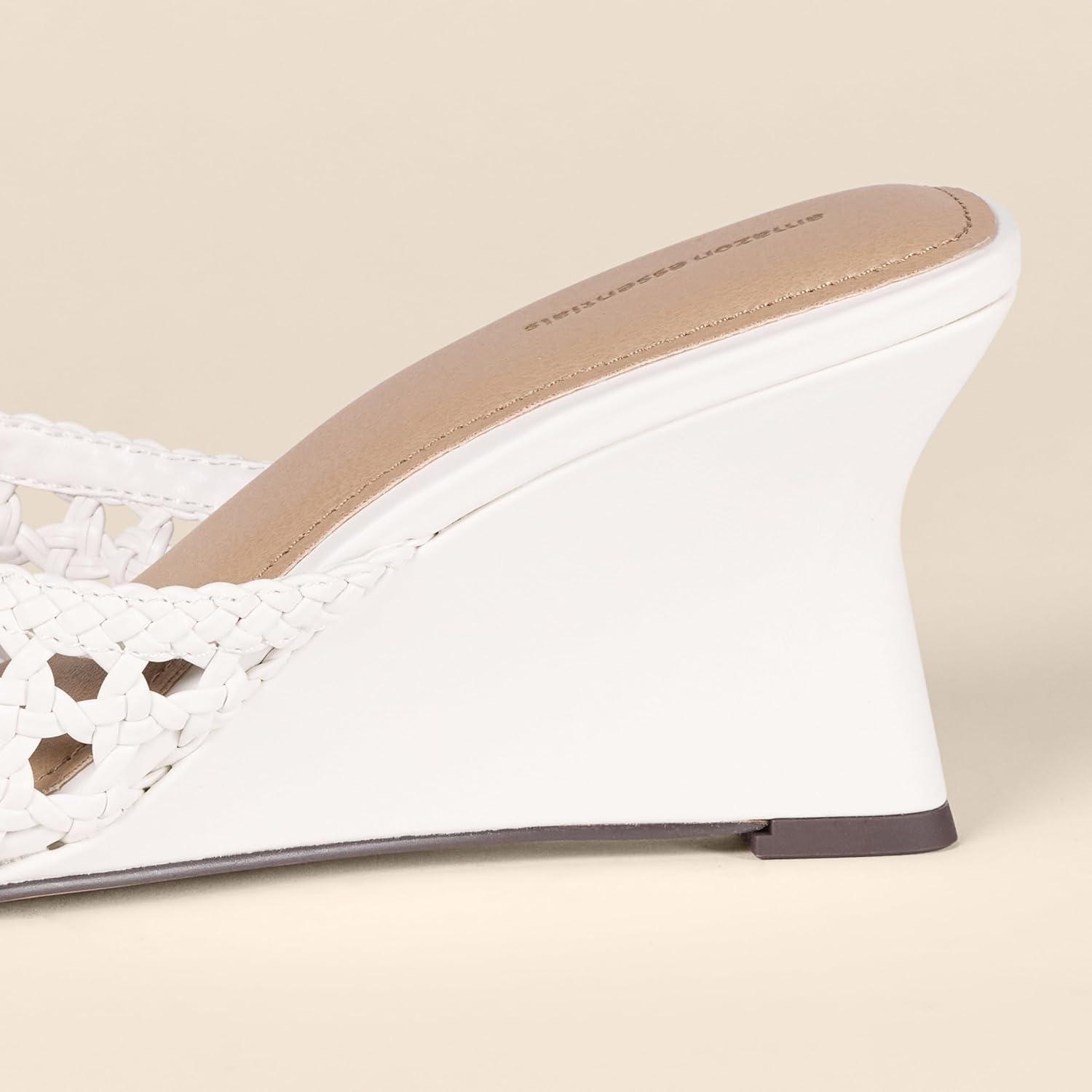 image:imageAmazon Essentials Femme Sandales Talons CompenssTissage de Canne Blanc Cass