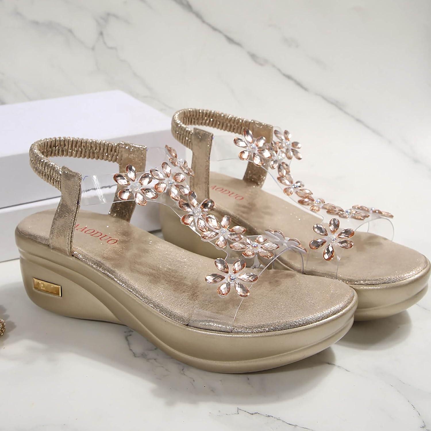 image:imageBaskets pour femme avec talon compens et bande en caoutchouc Dcontractes Bout ouvert Confortables Chaussures de plage Sandales compenses dtOr