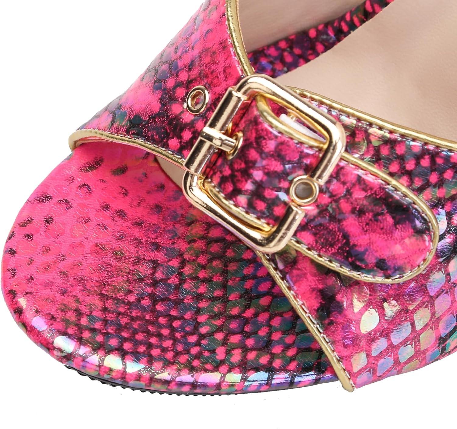 image:imageHanfike Sandales talons hauts enfiler pour femme avec boucle et dos nuSerpent Rose