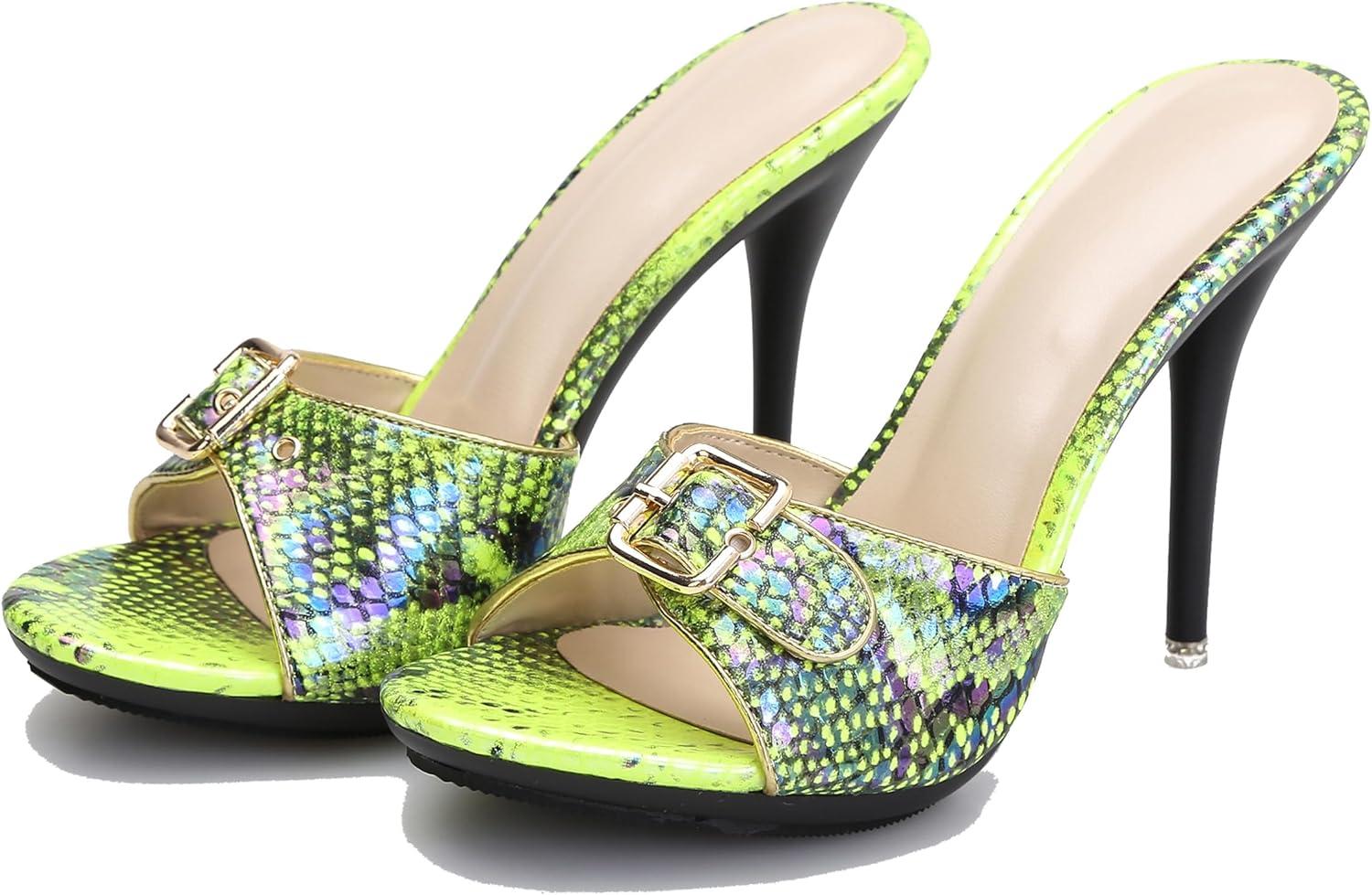 image:imageHanfike Sandales talons hauts enfiler pour femme avec boucle et dos nuSerpent Vert