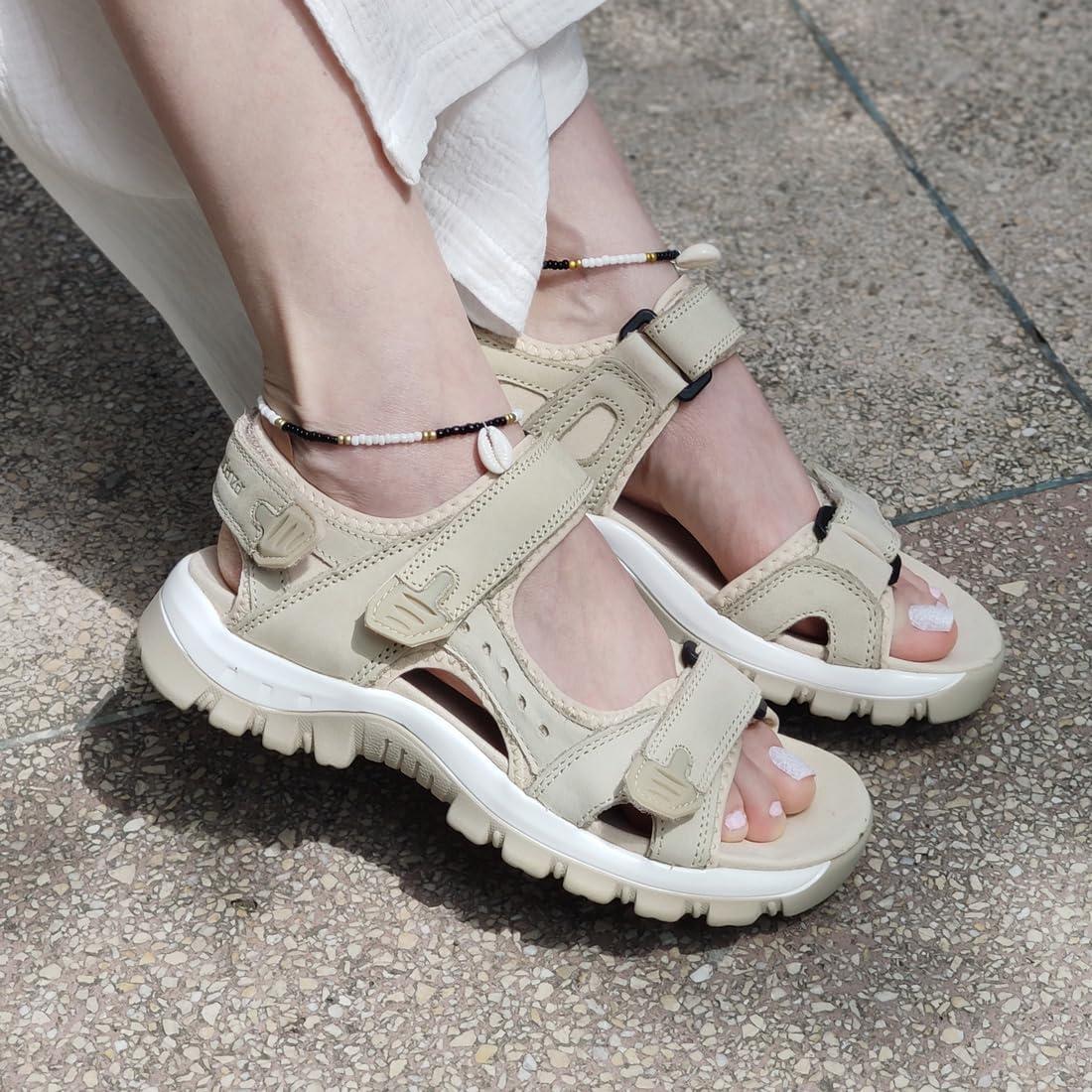 image:imageHarssidanzar Sandales en Cuir pour Femmes Randonne et Sport dExtrieur SL256EUBeige