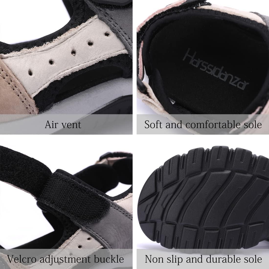 image:imageHarssidanzar Sandales en Cuir pour Femmes Randonne et Sport dExtrieur SL256EURose Noir