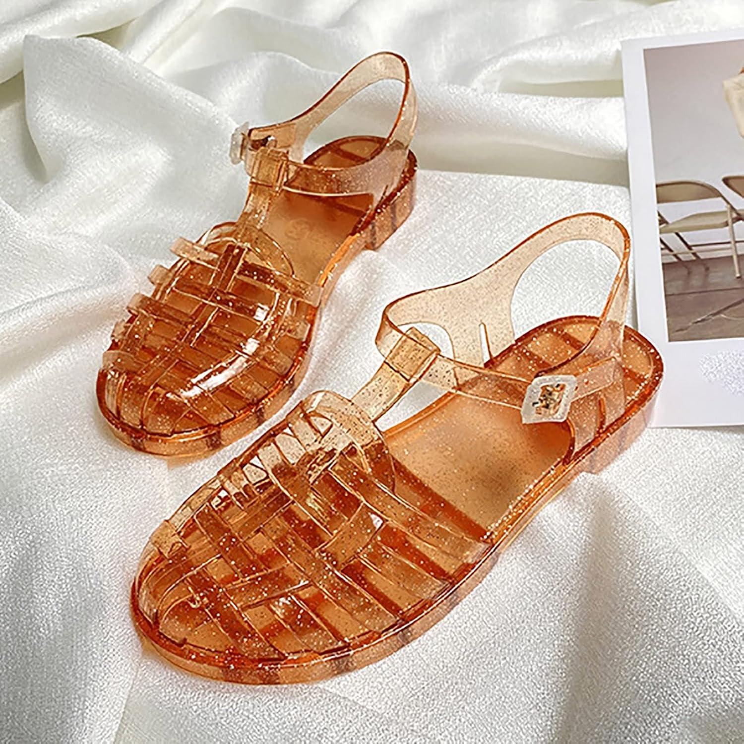 image:imageSandales dt pour femme En plastique transparent Couleur unie Pour la plage Pour lextrieur Pour les loisirs01 Orange