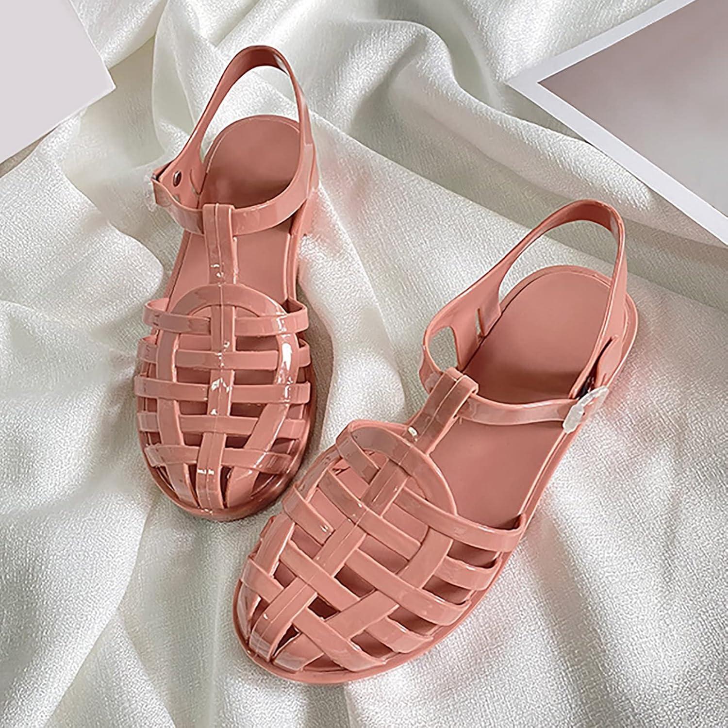 image:imageSandales dt pour femme En plastique transparent Couleur unie Pour la plage Pour lextrieur Pour les loisirs01 Rose