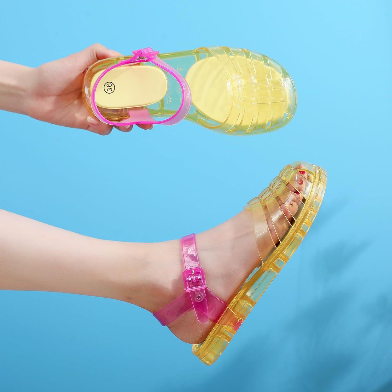 image:imageSandales dt pour femme En plastique transparent Couleur unie Pour la plage Pour lextrieur Pour les loisirs02 Jaune