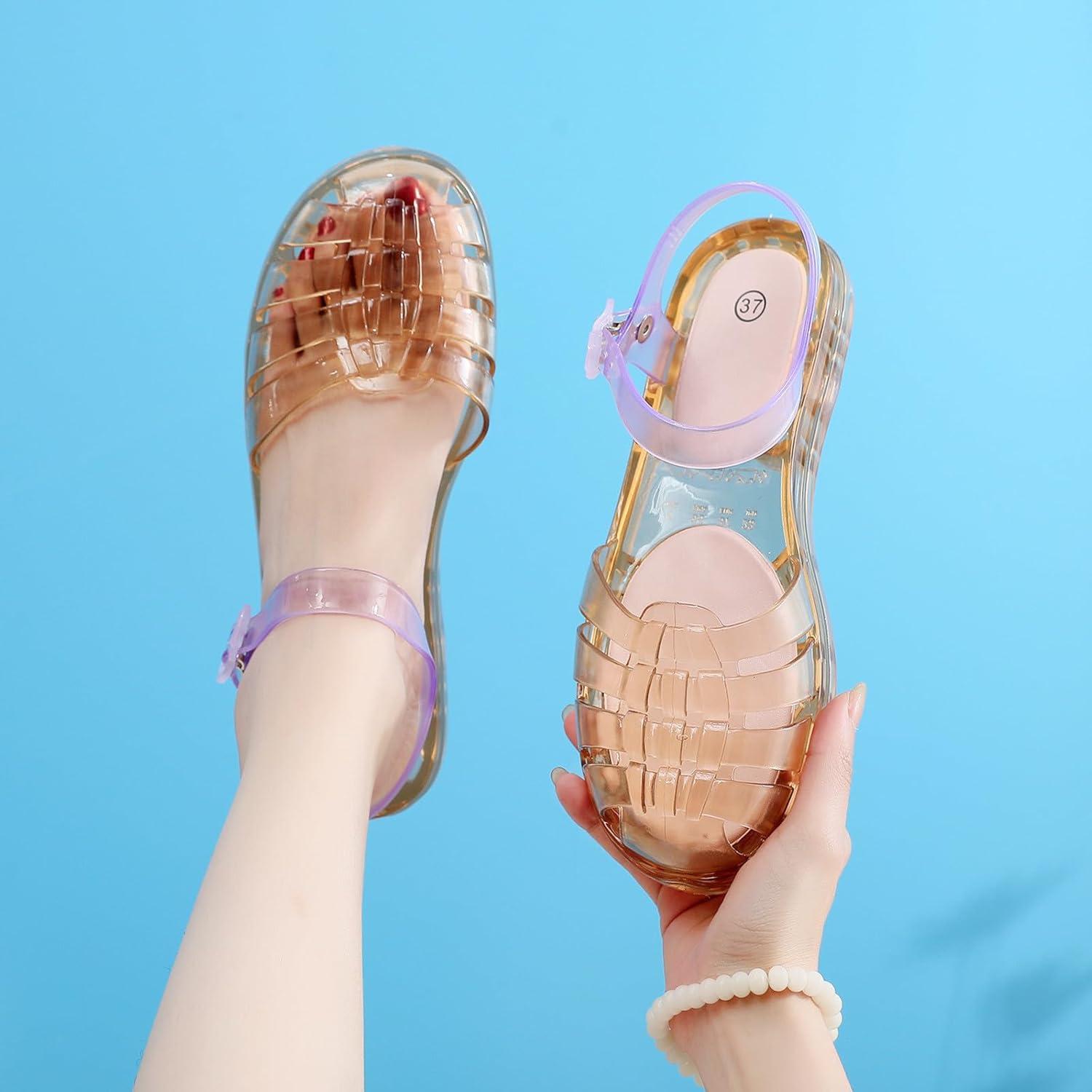 image:imageSandales dt pour femme En plastique transparent Couleur unie Pour la plage Pour lextrieur Pour les loisirs02 Kaki