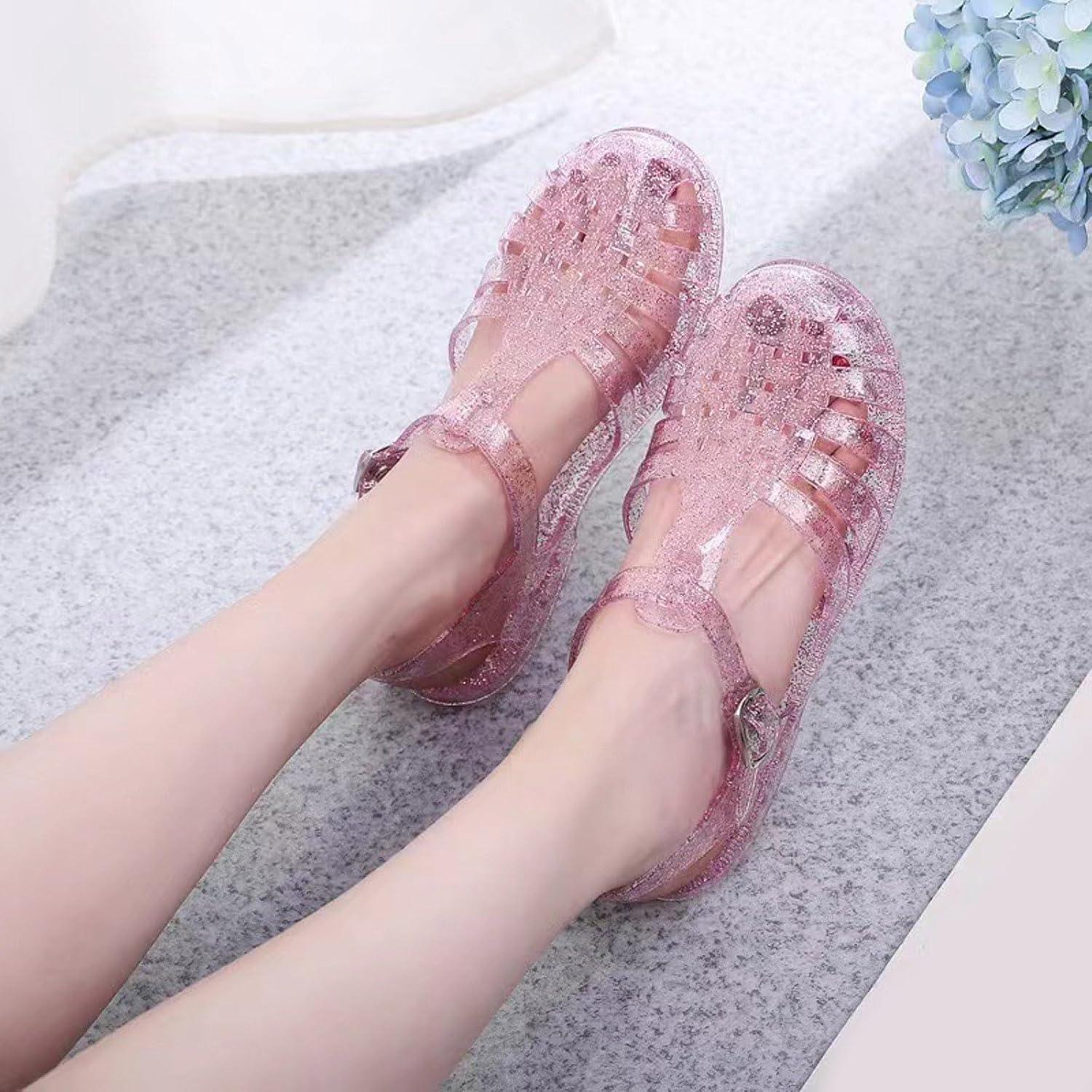 image:imageSandales dt pour femme En plastique transparent Couleur unie Pour la plage Pour lextrieur Pour les loisirs03 Rose