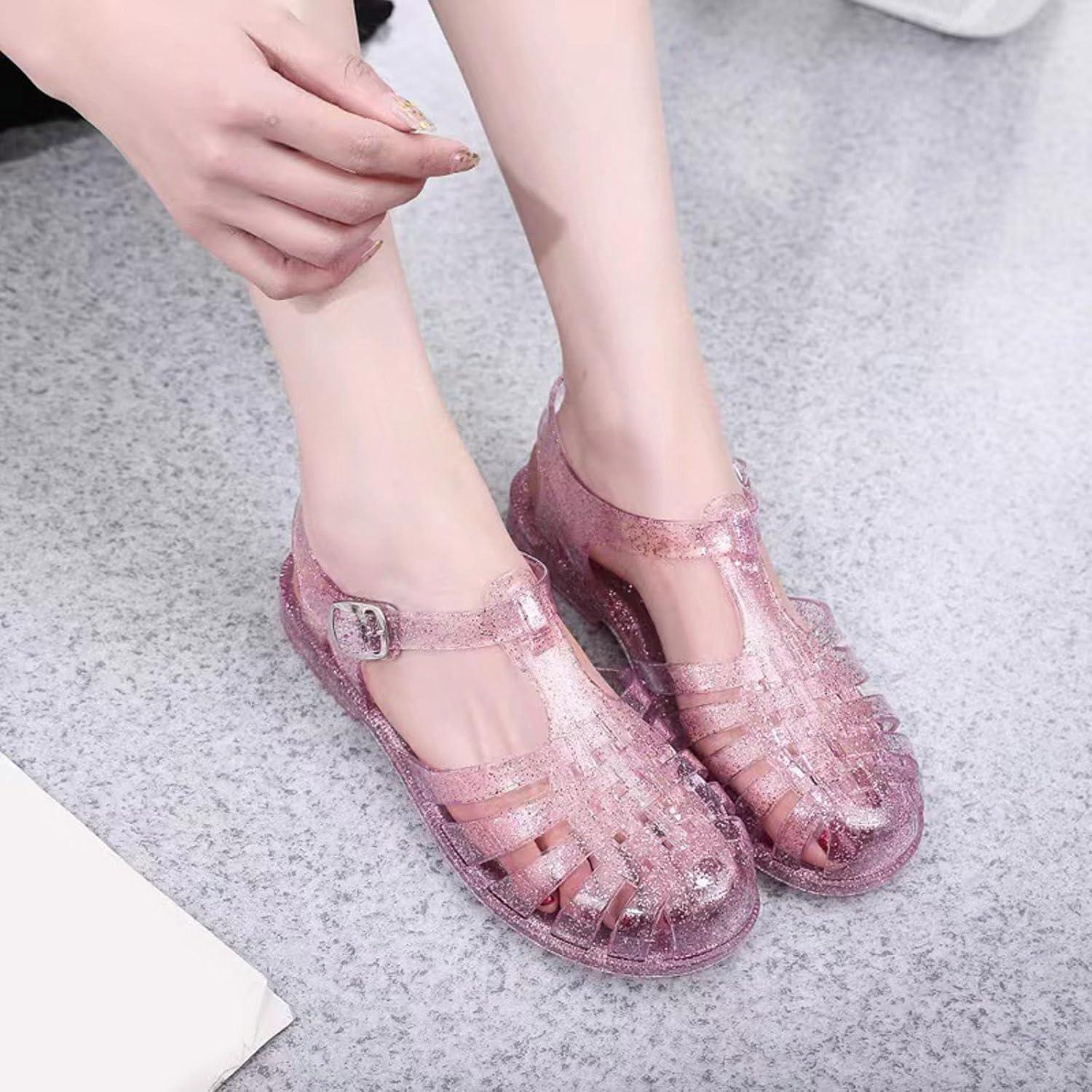 image:imageSandales dt pour femme En plastique transparent Couleur unie Pour la plage Pour lextrieur Pour les loisirs03 Rose