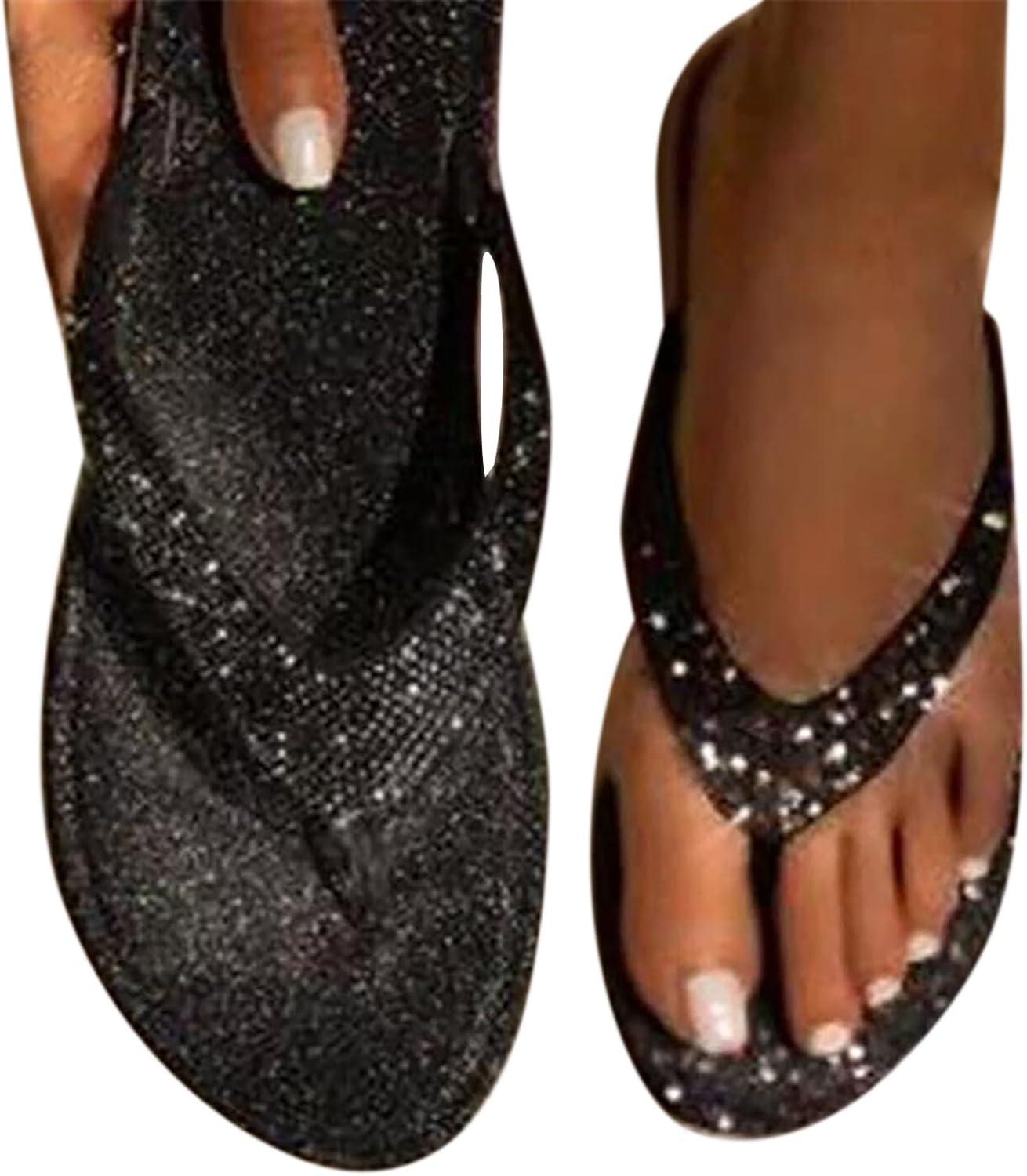 image:imageTongs strass pour femme Sandales plates enfiler Pour lextrieur la plage les soiresNoir