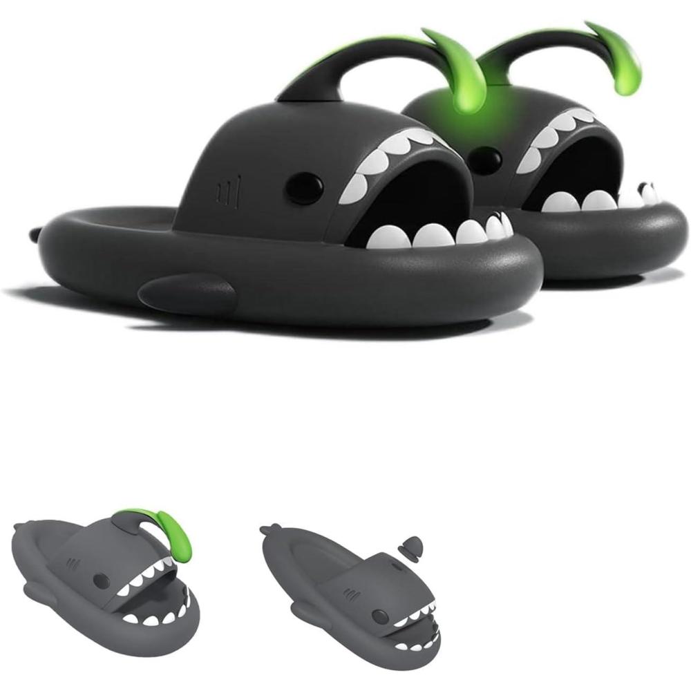 image:imageAnglerfish Shark Slides Sandales originales matriau EVA super doux chaussures confortables pour femmes et hommesGris
