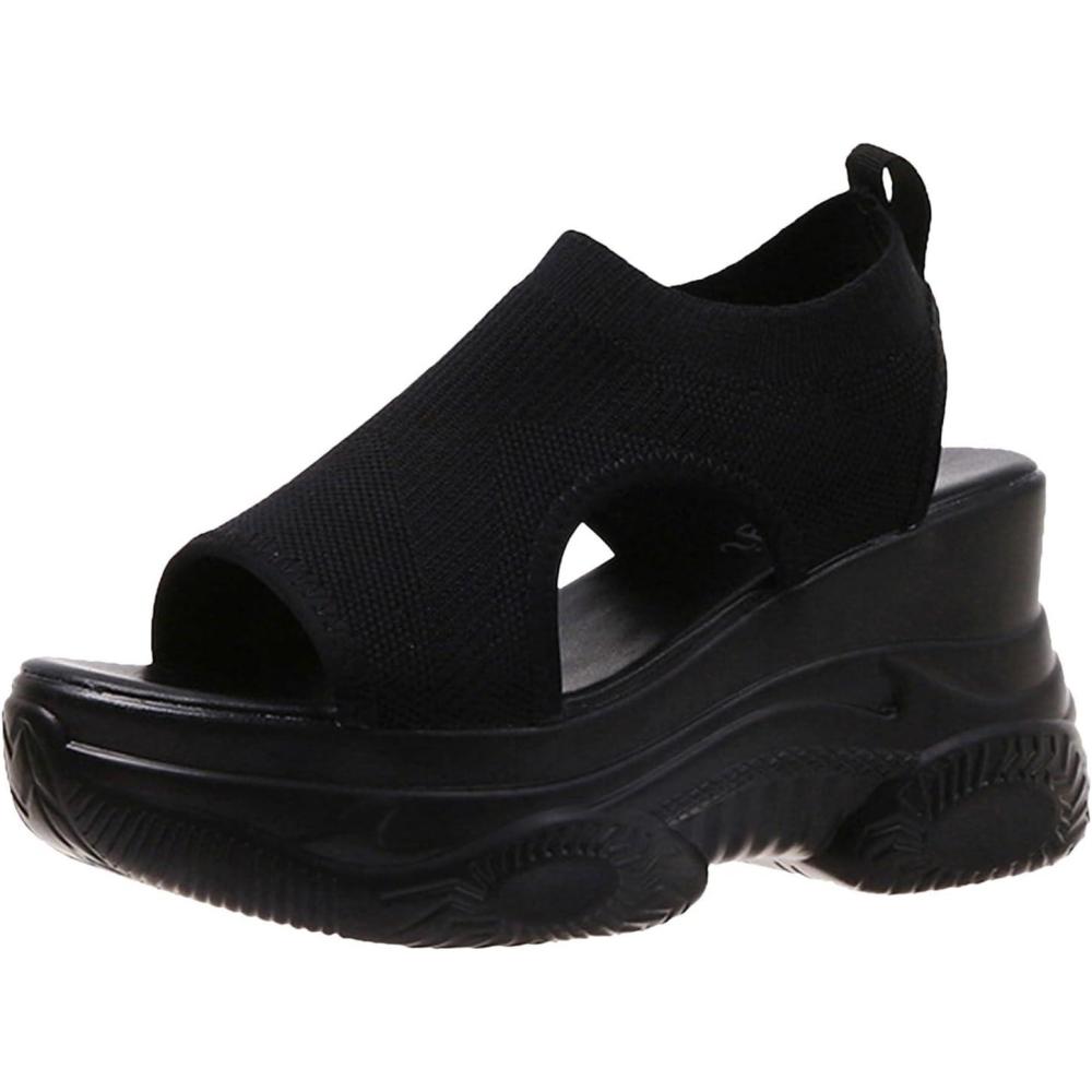image:imageBottines Blanches Pour Chres Sandales semelles paisses pour femmes sandales dt en maille respirante talon inclin pour chaussures de sport et de Chaussettes Antidrapantes Femmes FantaisieLe Noir
