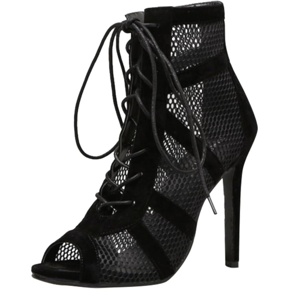 image:imageBottines de danse pour femme Bout ouvert Bottes de danse talons hauts Salsa et salon de fte Talon fin avec lacets Sandales lgantes tendanceA01