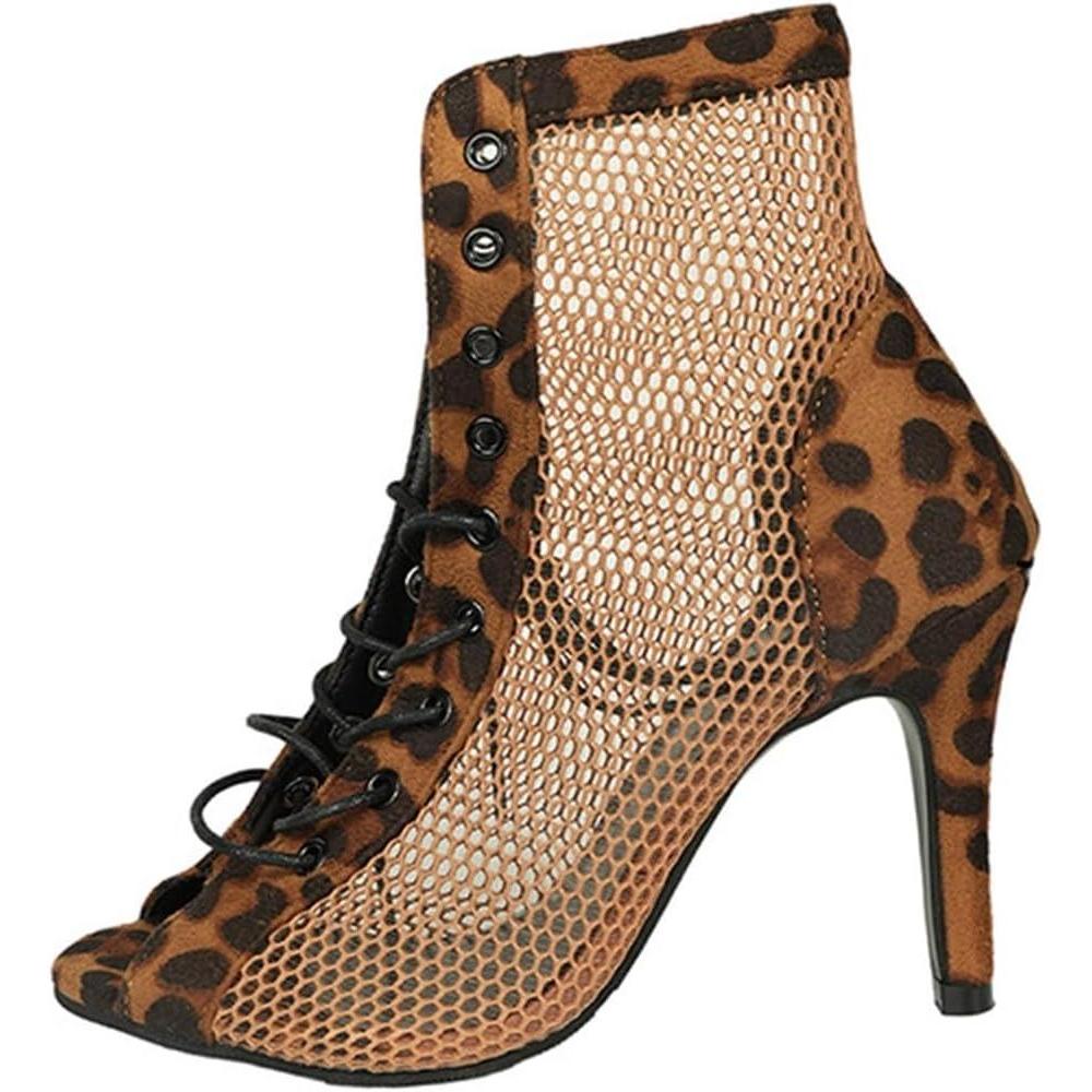image:imageBottines de danse pour femme Bout ouvert Bottes de danse talons hauts Salsa et salon de fte Talon fin avec lacets Sandales lgantes tendanceC01 Marron
