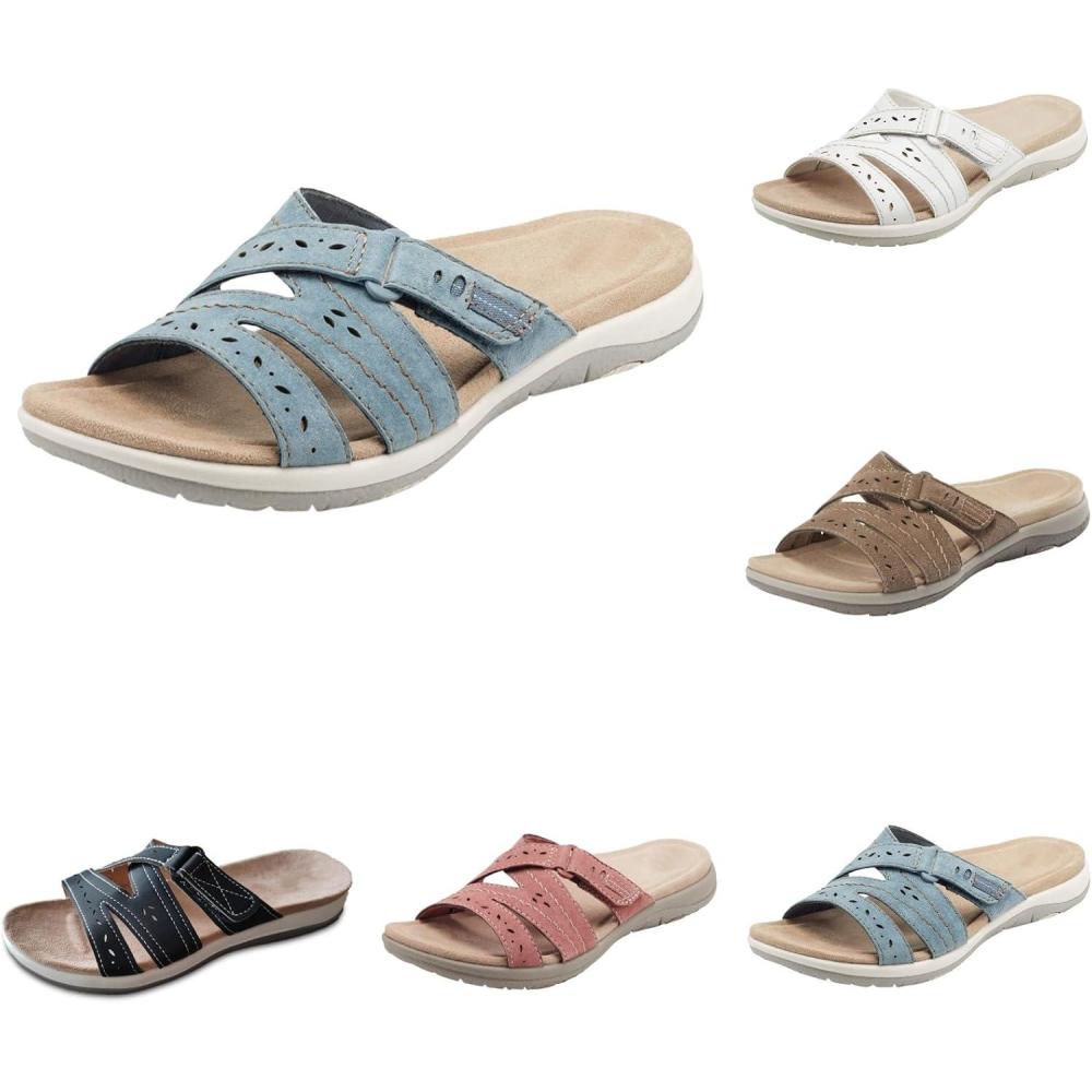 image:imageClaquette Femme Orthopdique Mode Legere Soutien Plantaire Sandales Reglables Confort Yoga Mat t Plage Piscine Douche Mules Cuir Pantoufles Homme Confortable pour Femmes Tongs avec Coussin01 Bleu Ciel