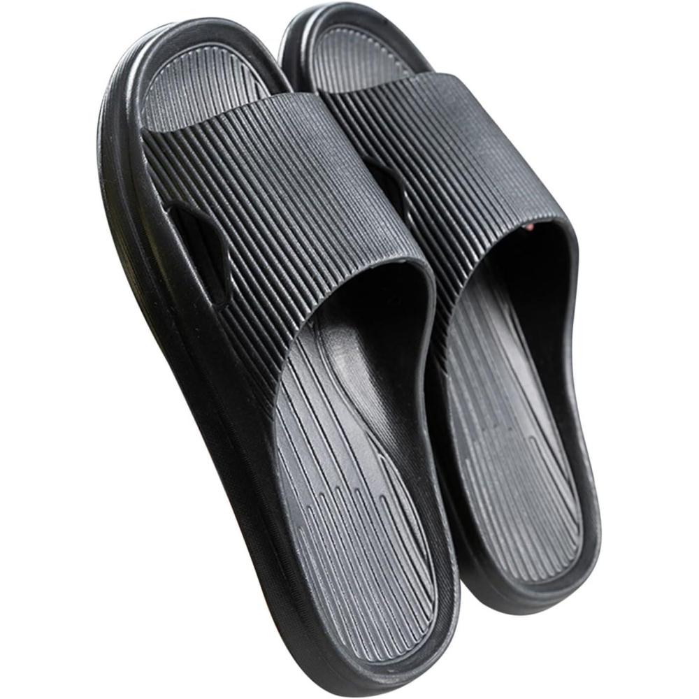 image:imageGnrique 2025 Chaussons Antidrapants pour Hommes Femmes Pantoufles de Douche Trs Lger Semelle paisse Amorti Soft Bout Ouvert Pas Cher Sandales pour Maison Jardin Salle de Bain Piscine PlageB02le Noir