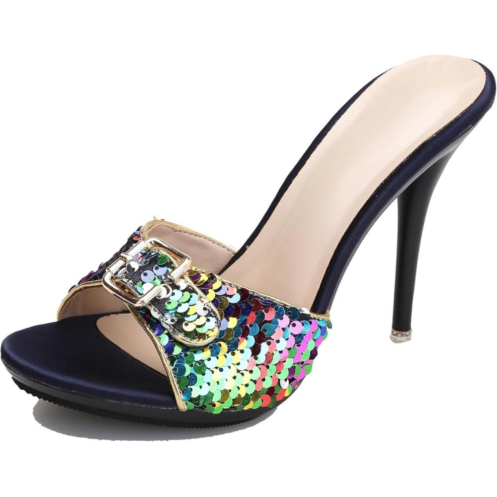 image:imageHanfike Sandales talons hauts enfiler pour femme avec boucle et dos nuPaillettes Multicolores
