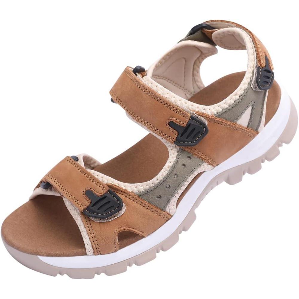 image:imageHarssidanzar Sandales en Cuir pour Femmes Randonne et Sport dExtrieur SL256EUCamel Gris