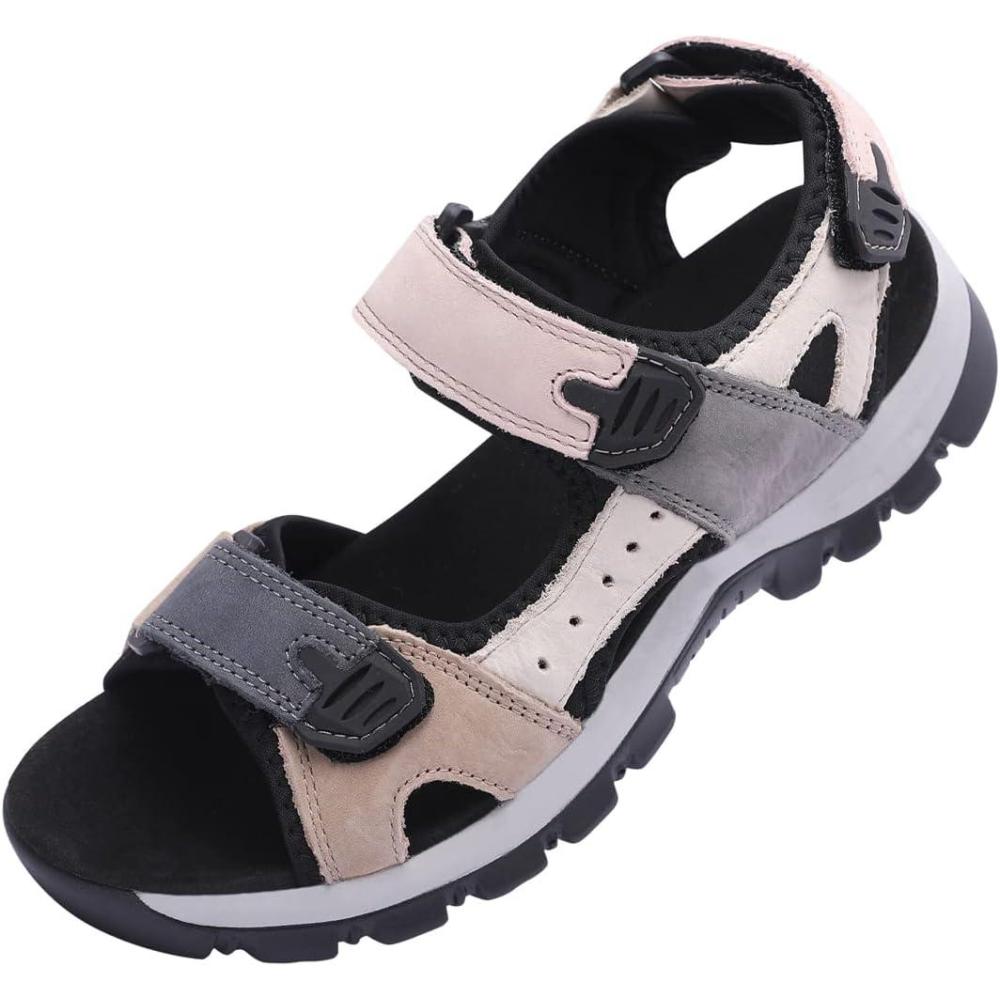 image:imageHarssidanzar Sandales en Cuir pour Femmes Randonne et Sport dExtrieur SL256EURose Noir