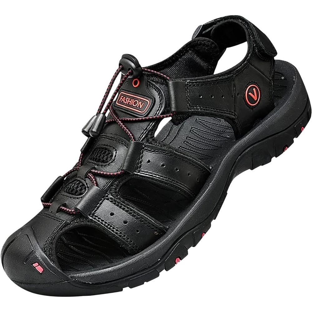 image:imageHomme Femme Sandales Respirantes Antidrapant Sport Outdoor Sandale de Trekking ampamp Randonne Sandales Sports avec Scratch Sandals t Chaussures de Plage Confortable pour Extrieur PlageNoir
