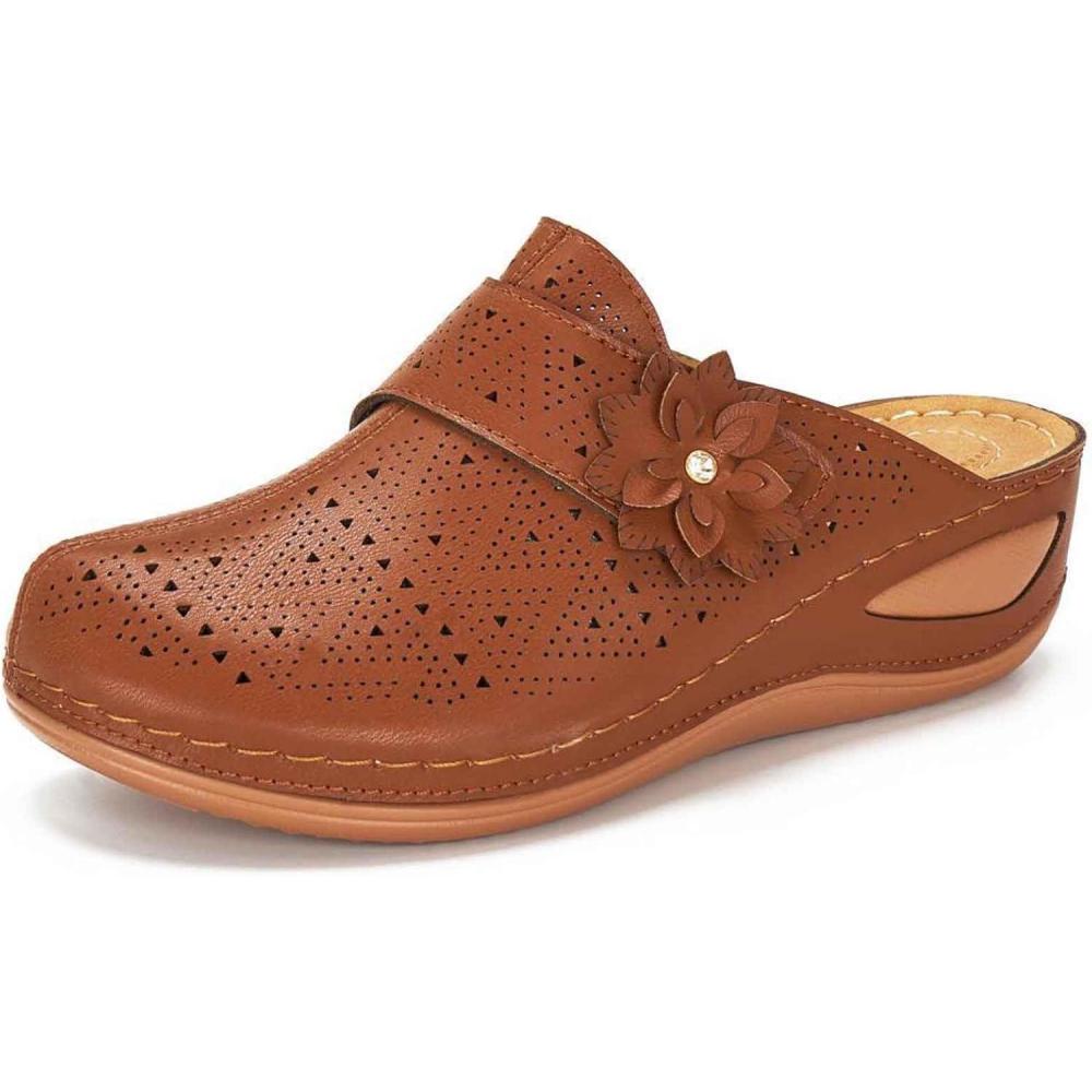 image:imageMules et Sabots Femme Bout Ferm Chassures de Marche Randonne et Mode Sandales de Plage Confort AntiDrapant Bout Ferm Claquettes Confortable Rome Orthopedique Sandales et Nupieds FemmeBrown