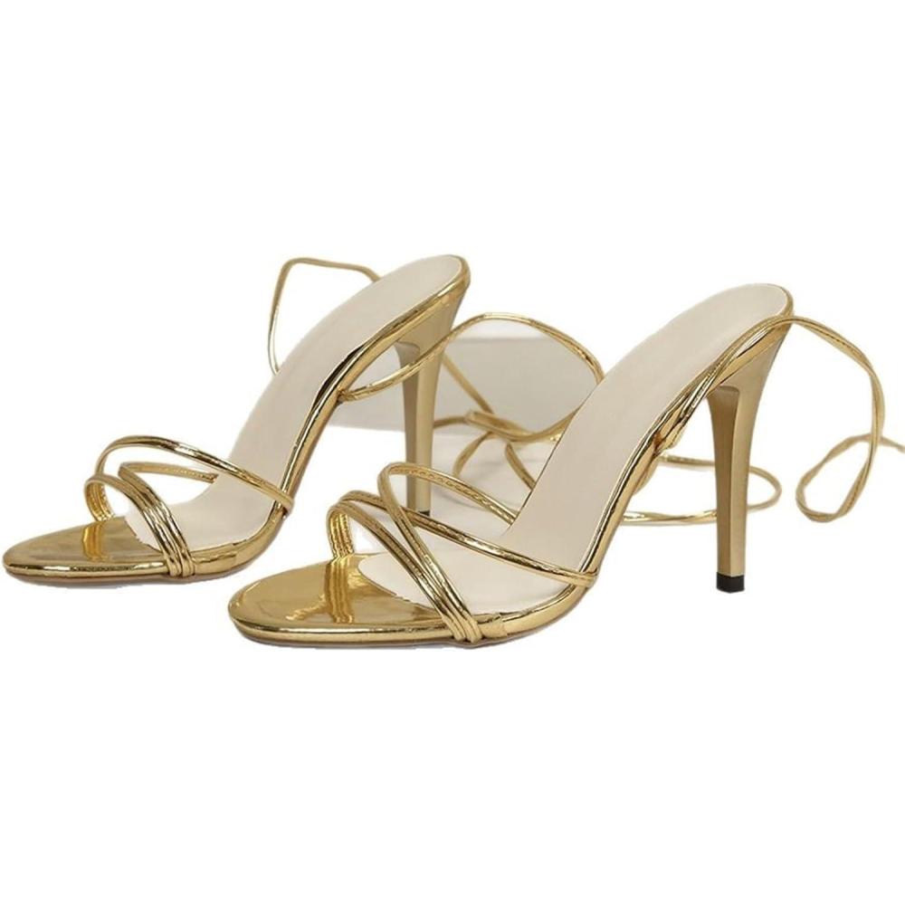 image:imageSandales lanires pour femme Dores Chaussures de danse latine talons hauts Schage rapide Sandales compenses respirantes Sandales bout ouvert Soutien de la vote ChaussuresOr