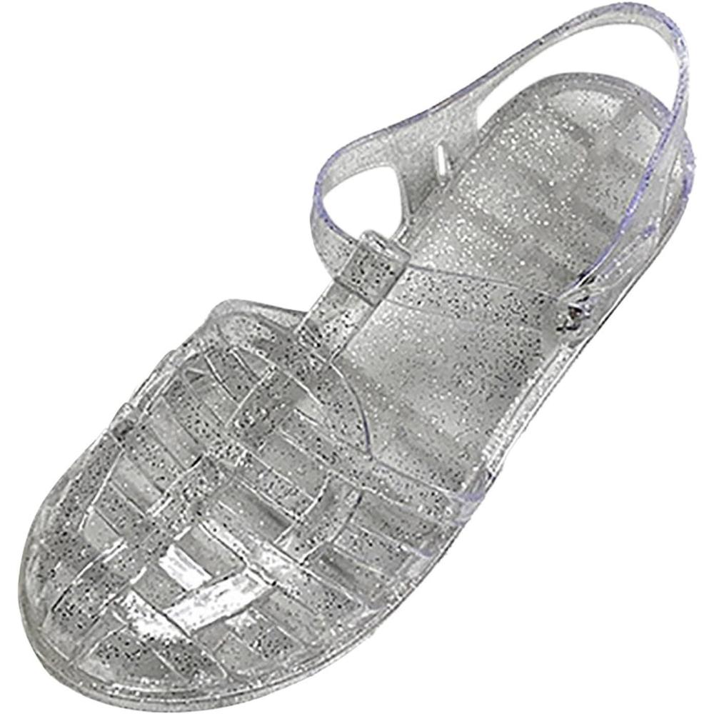 image:imageSandales dt pour femme En plastique transparent Couleur unie Pour la plage Pour lextrieur Pour les loisirs001 Blanc