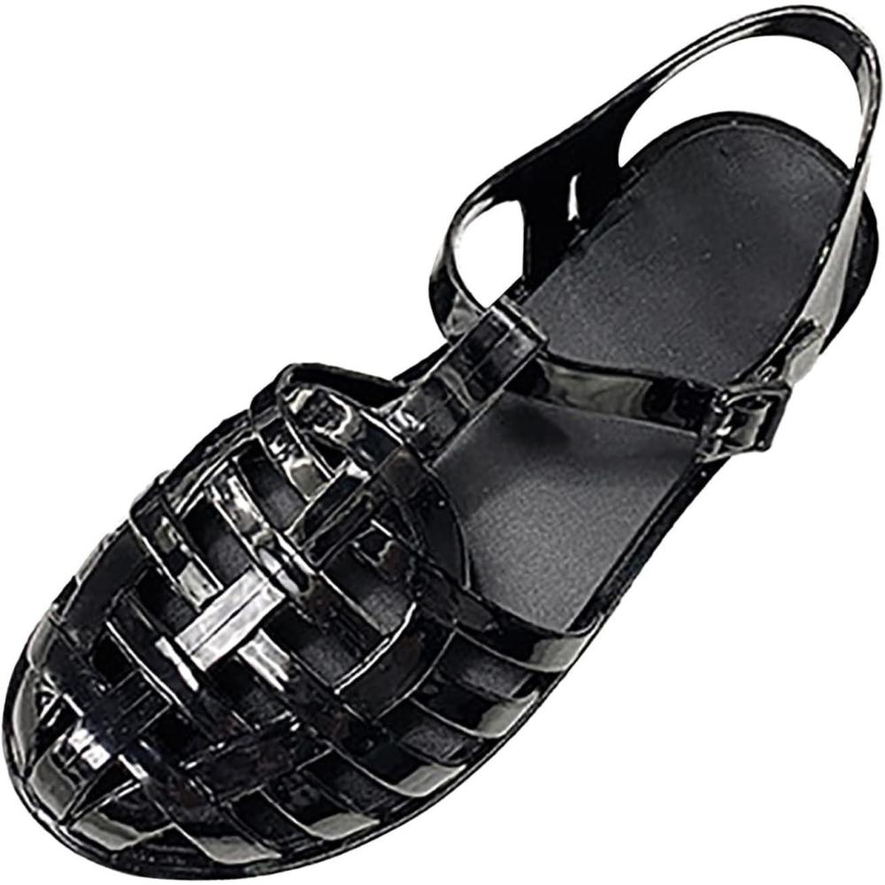 image:imageSandales dt pour femme En plastique transparent Couleur unie Pour la plage Pour lextrieur Pour les loisirs01 Noir01
