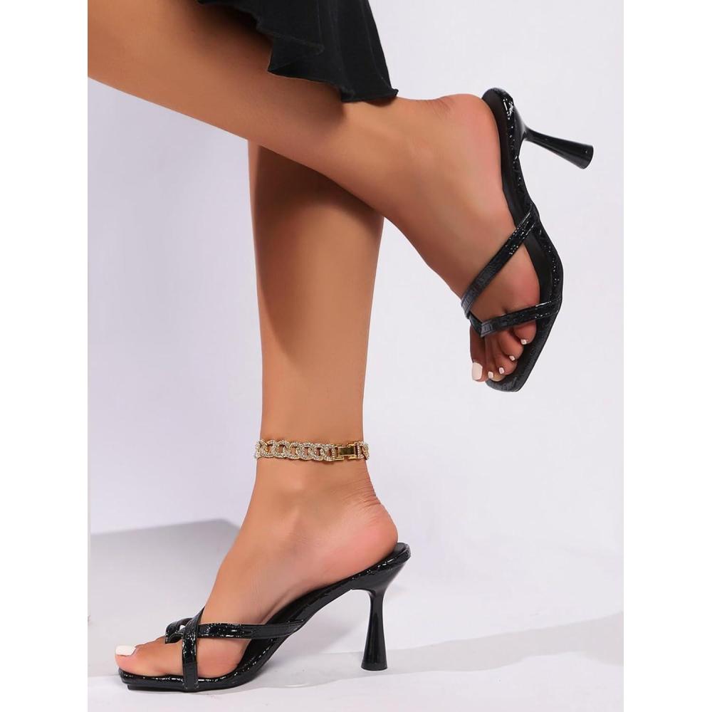 image:imageTongs talons aiguilles carrs bout ouvert pour femmeNoir