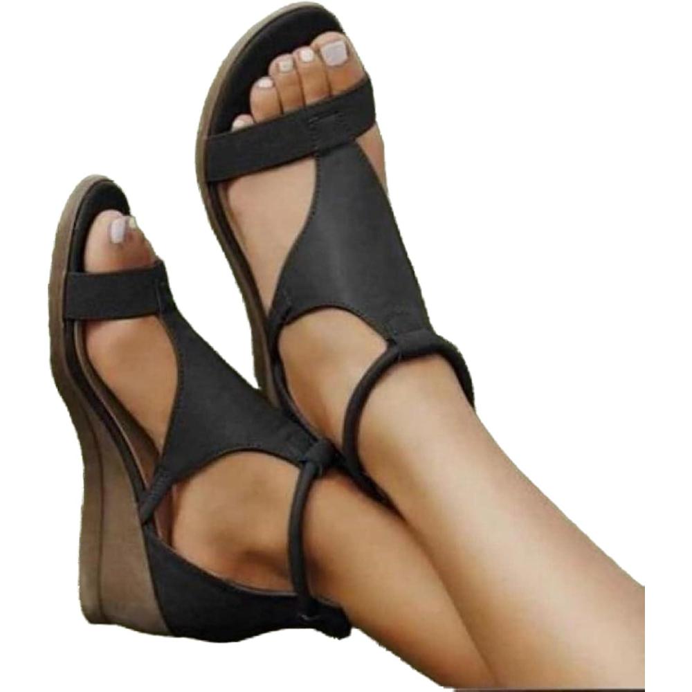 image:imageZYONG 2021 Sandales Femme en Cuir PU Bout Ouvert Fermeture clair Sangle Creuse Chaussures Vintage pour ltBrown