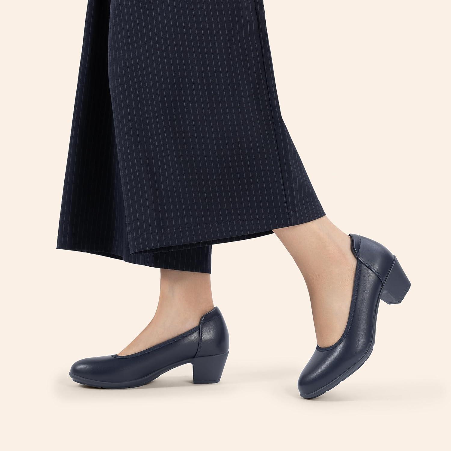 image:imageDREAM PAIRS Escarpins talons bas et pais confortables pour femme Bout rond Chaussures habilles pour le bureau et les affaires bleu marine 41 EU