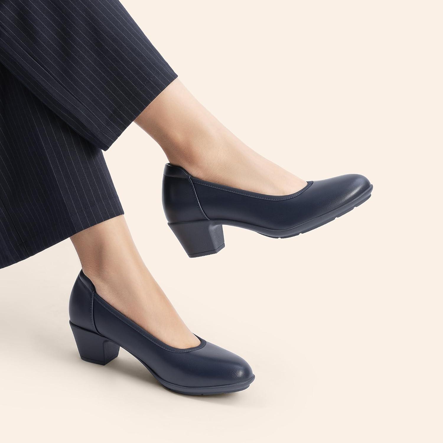 image:imageDREAM PAIRS Escarpins talons bas et pais confortables pour femme Bout rond Chaussures habilles pour le bureau et les affaires bleu marine 41 EU