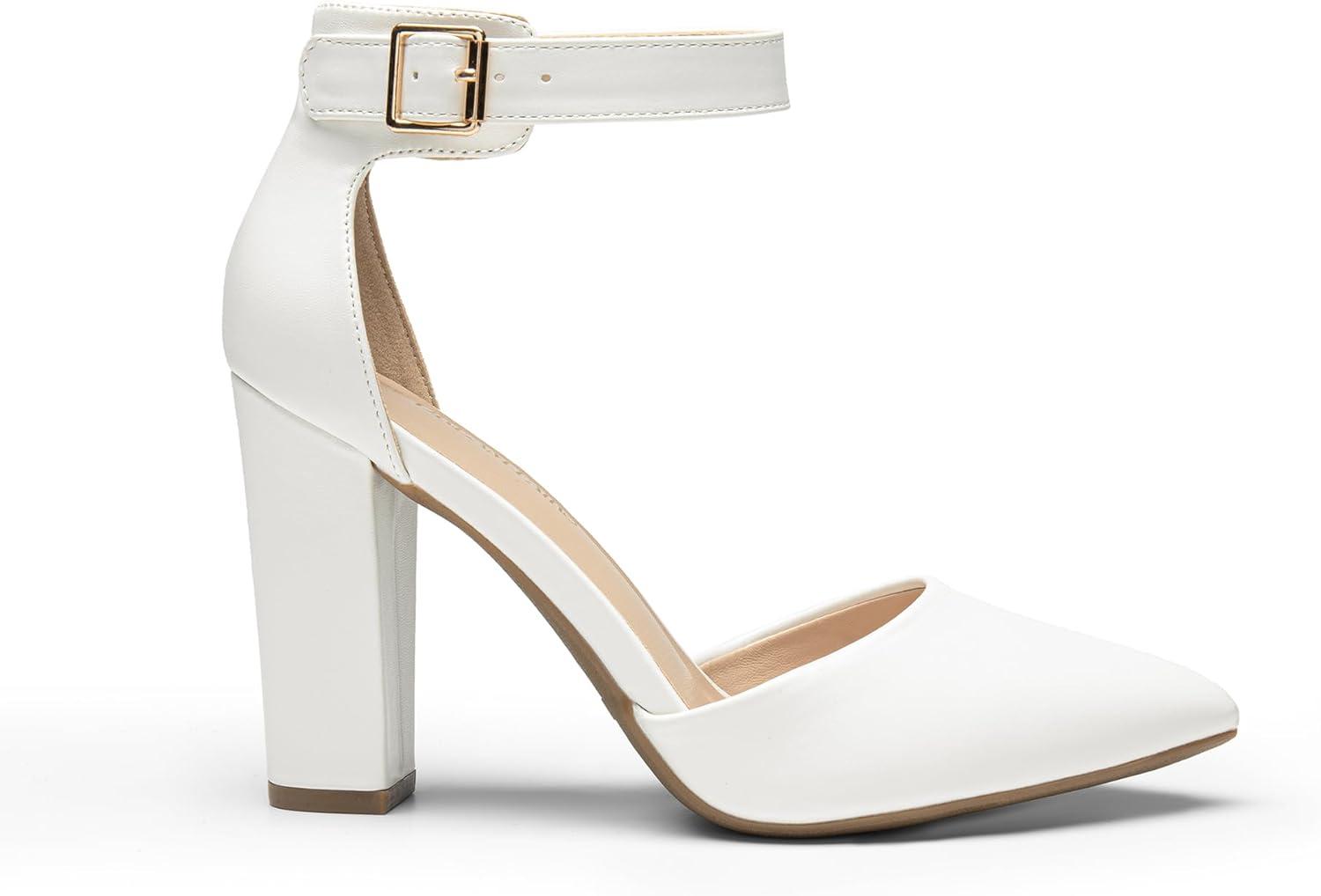 image:imageDREAM PAIRS Escarpins talons hauts pour femme Bout pointu Sangle de cheville Pour fte de mariageBlanc Similicuir