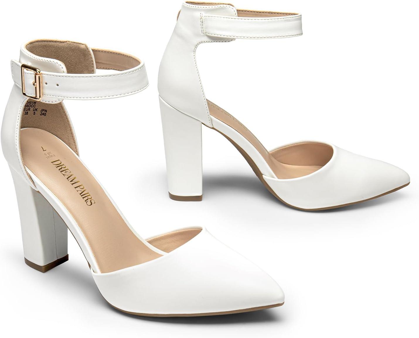 image:imageDREAM PAIRS Escarpins talons hauts pour femme Bout pointu Sangle de cheville Pour fte de mariageBlanc Similicuir