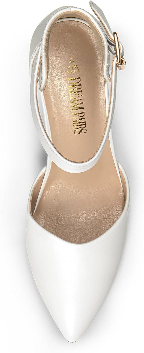 image:imageDREAM PAIRS Escarpins talons hauts pour femme Bout pointu Sangle de cheville Pour fte de mariageBlanc Similicuir