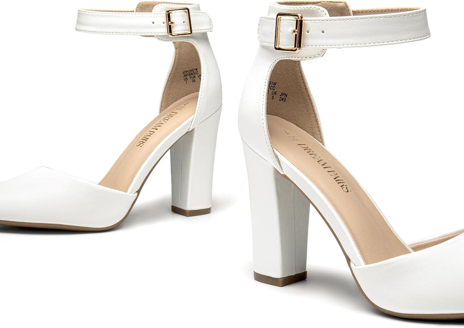 image:imageDREAM PAIRS Escarpins talons hauts pour femme Bout pointu Sangle de cheville Pour fte de mariageBlanc Similicuir