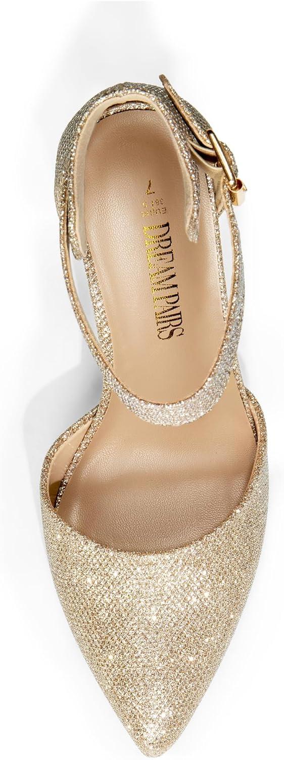 image:imageDREAM PAIRS Escarpins talons hauts pour femme Bout pointu Sangle de cheville Pour fte de mariageDor Rouge