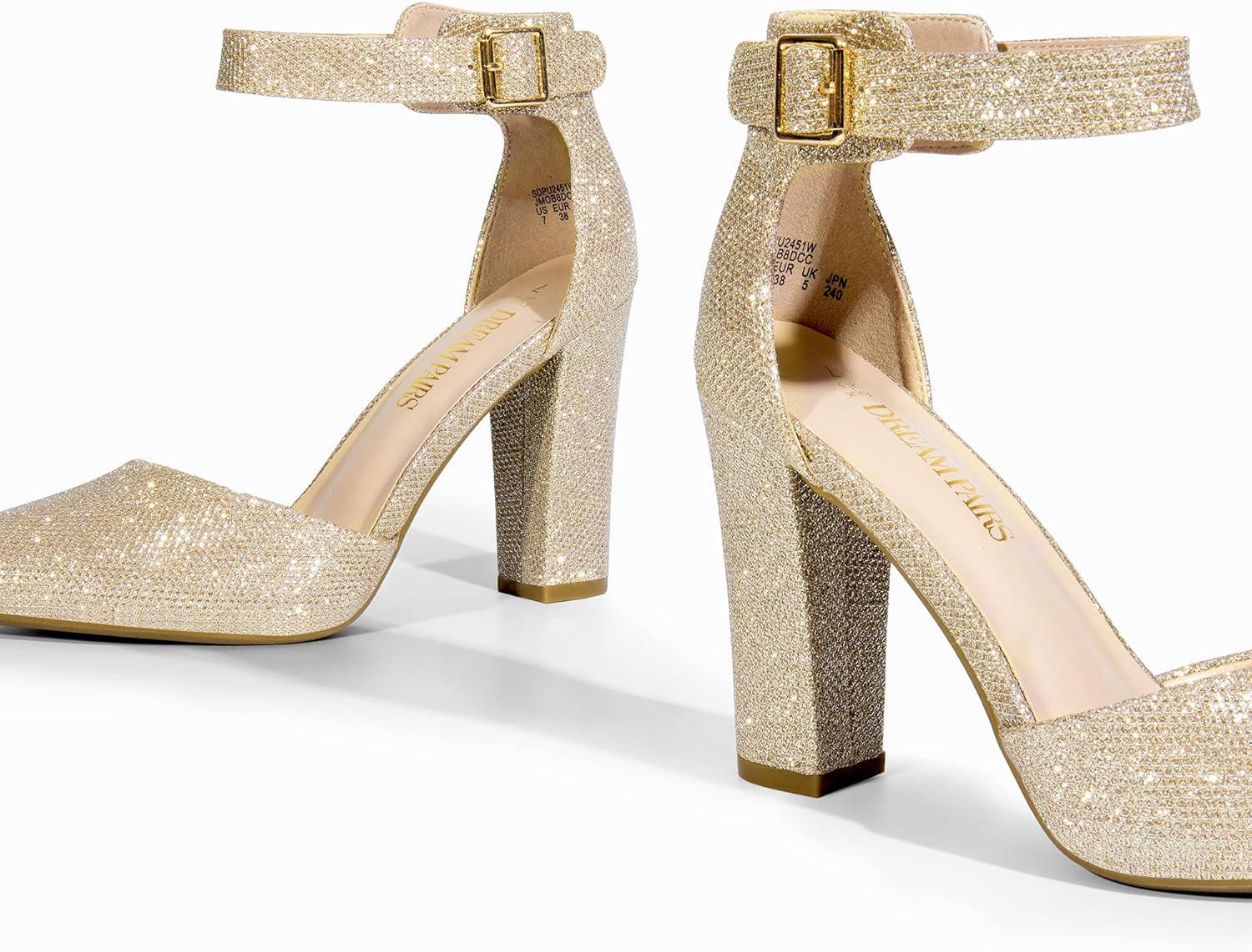 image:imageDREAM PAIRS Escarpins talons hauts pour femme Bout pointu Sangle de cheville Pour fte de mariageDor Rouge