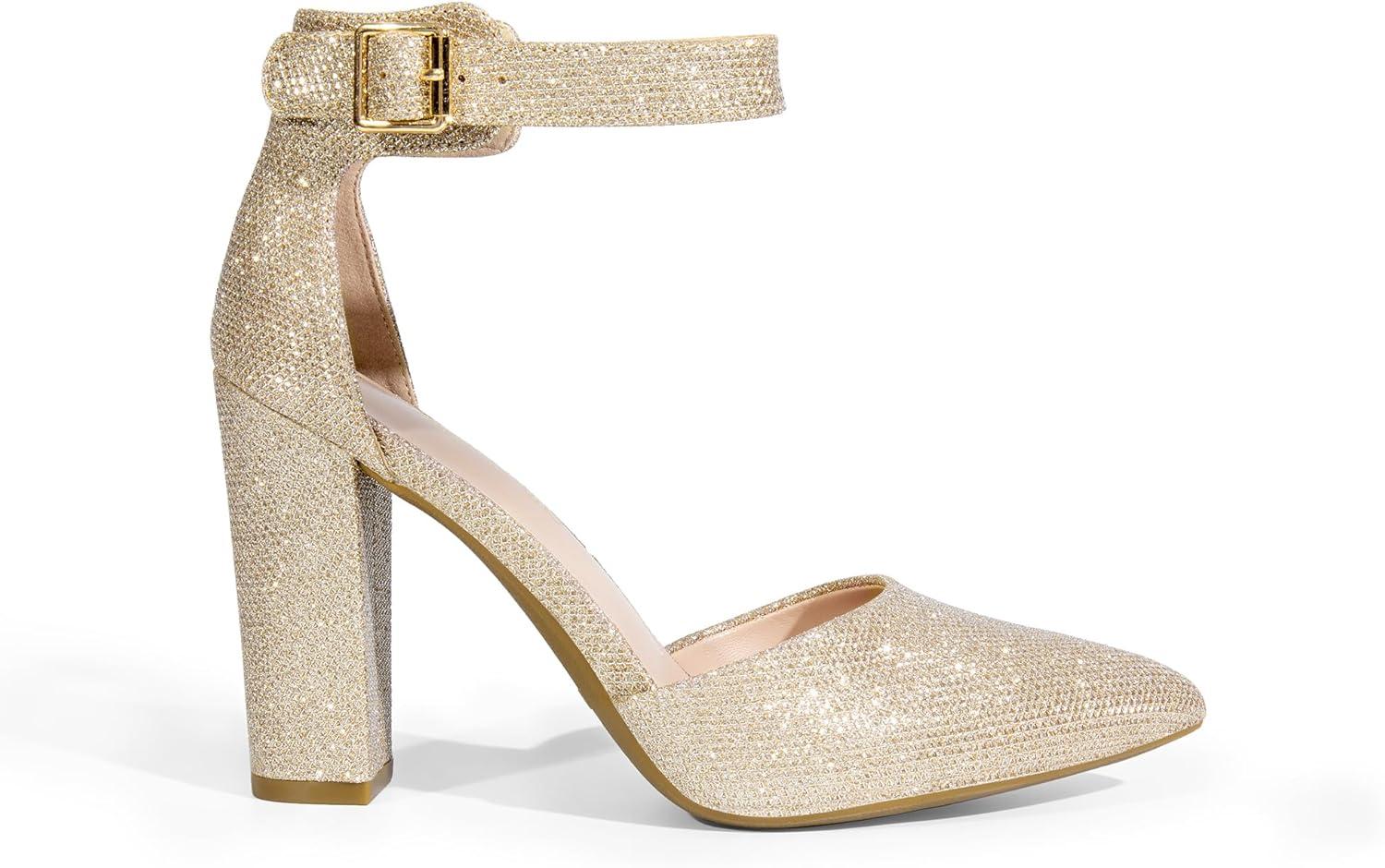 image:imageDREAM PAIRS Escarpins talons hauts pour femme Bout pointu Sangle de cheville Pour fte de mariageDor Rouge