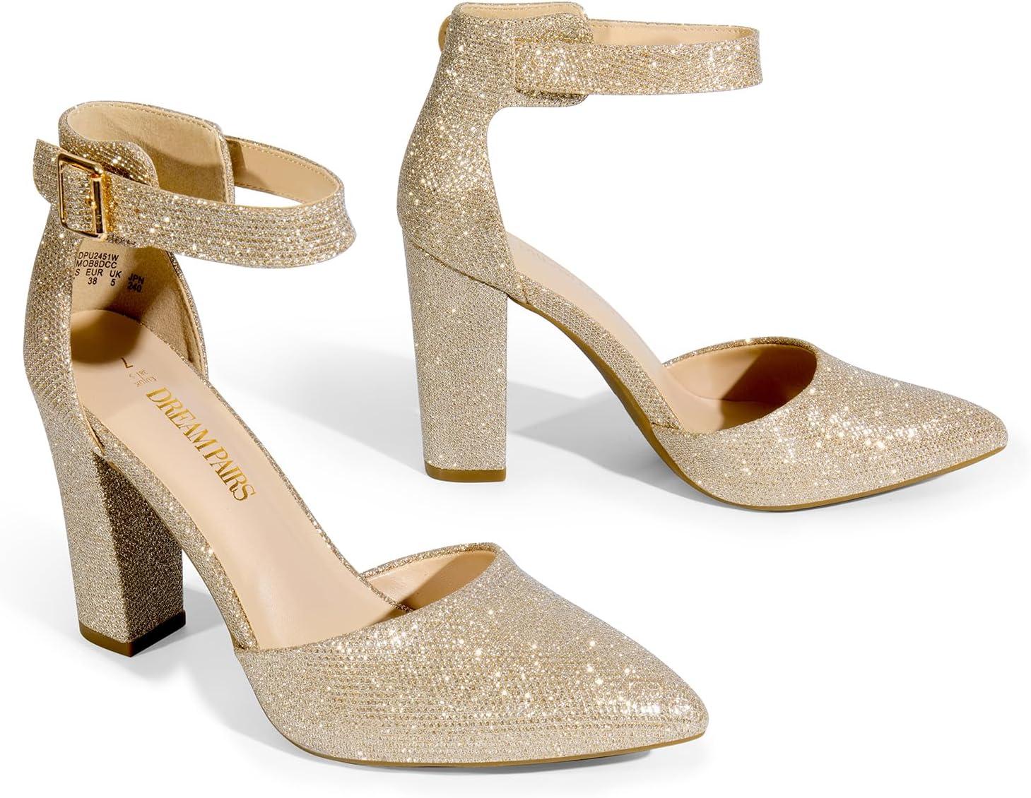 image:imageDREAM PAIRS Escarpins talons hauts pour femme Bout pointu Sangle de cheville Pour fte de mariageDor Rouge