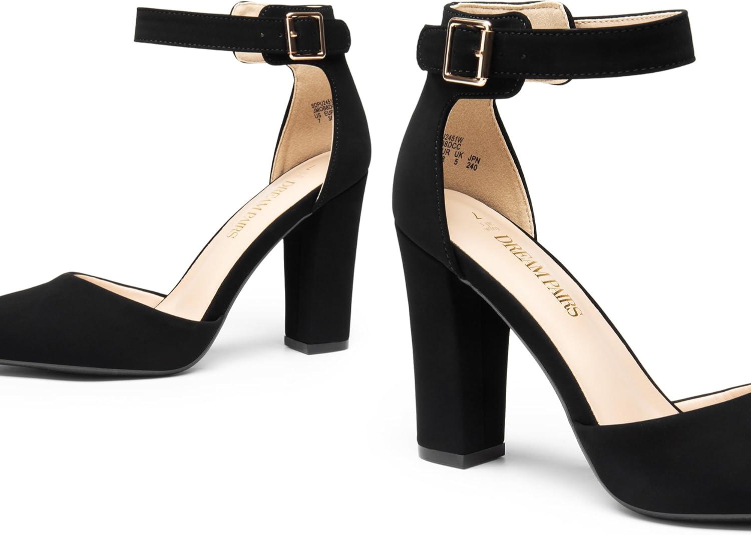 image:imageDREAM PAIRS Escarpins talons hauts pour femme Bout pointu Sangle de cheville Pour fte de mariageNubuck Noir