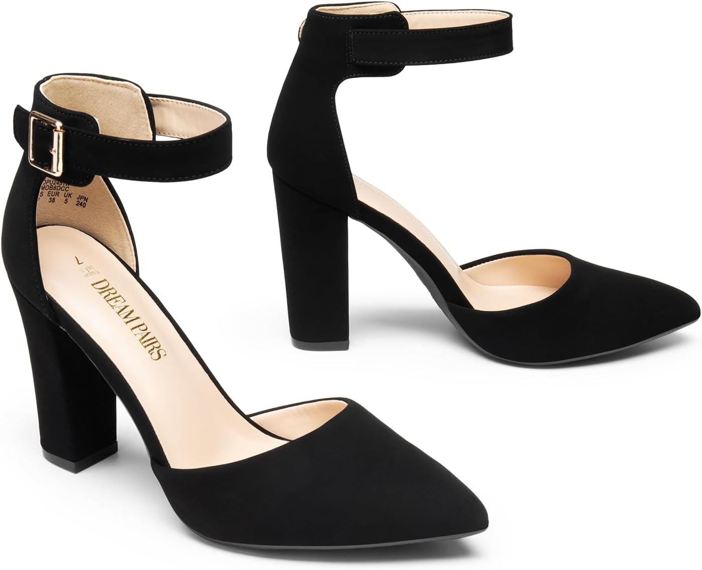 image:imageDREAM PAIRS Escarpins talons hauts pour femme Bout pointu Sangle de cheville Pour fte de mariageNubuck Noir